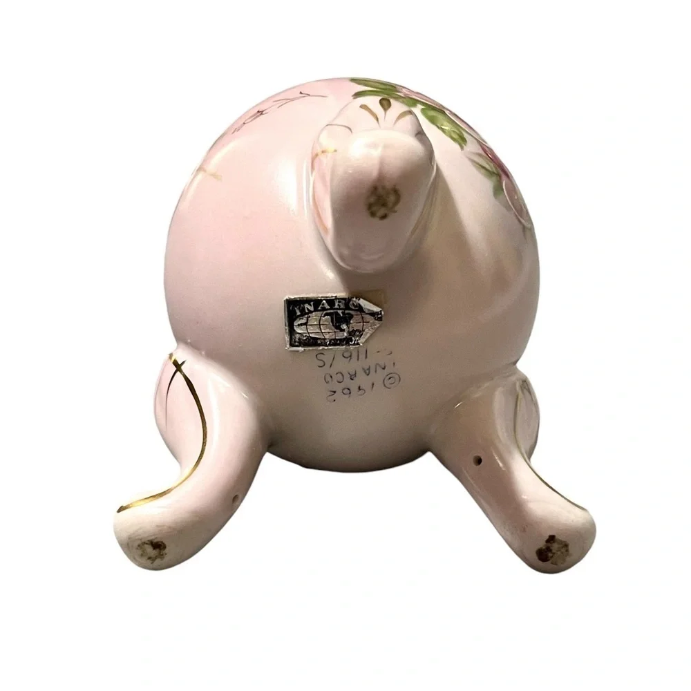 Inarco Vintage 1962 Three Footed Porcelain Egg Vase Pink/Green